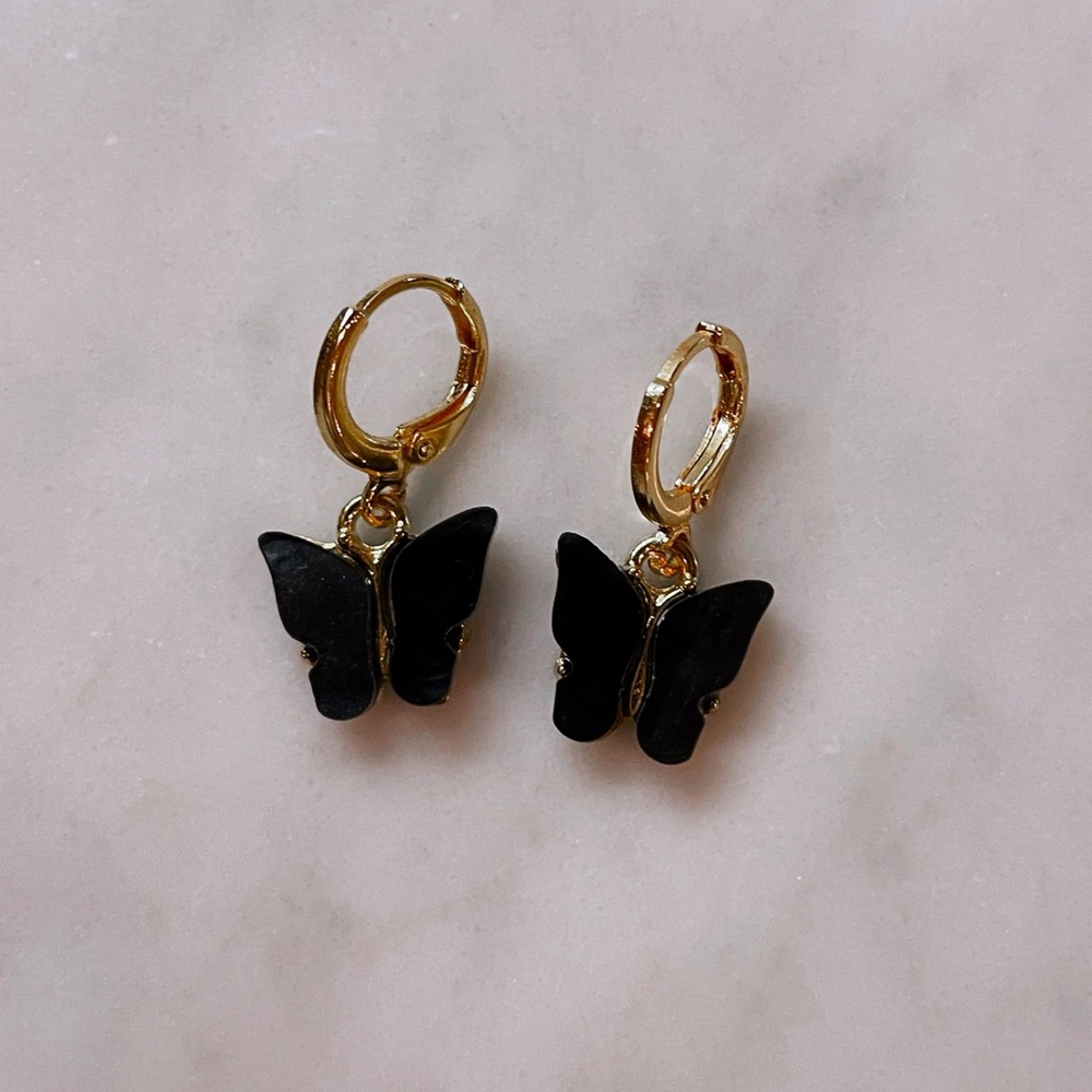 Butterfly Earrings Black, White, Pink, Blue, Red, Purple, Green, Yellow - Picture 5 of 15
